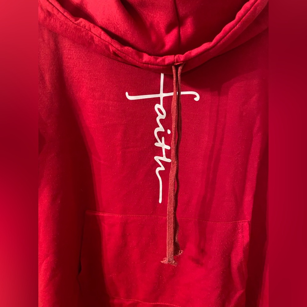 Red Faith hooded tunic long sweater - Picture 3 of 4